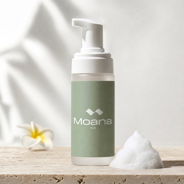 Rice Foam Cleanser, a white pump bottle with a sage label